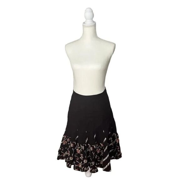 Anthropologie LITHE Embroidered Brown Floral Designer Skirt Pleated US Size 2 - Picture 1 of 5